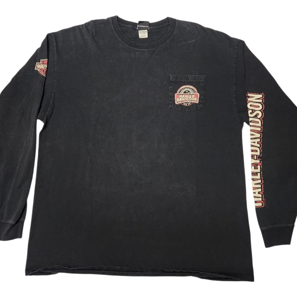 Harley Davidson Whiskey Row Prescott AZ Long Sleeve Pocket Tee 2XL Black - Picture 2 of 8